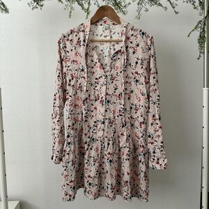 Blush Floral Button-Front Tiered Tunic Dress